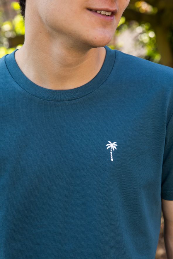 T-Shirt Steel Blue - White Palm Tree