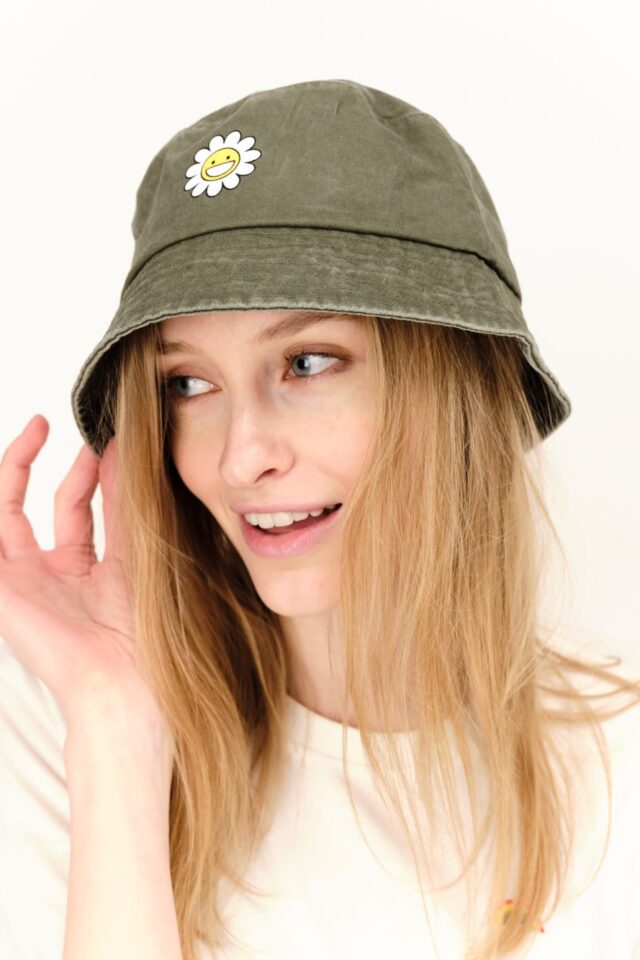 Washed Green-Flower-bucket hat